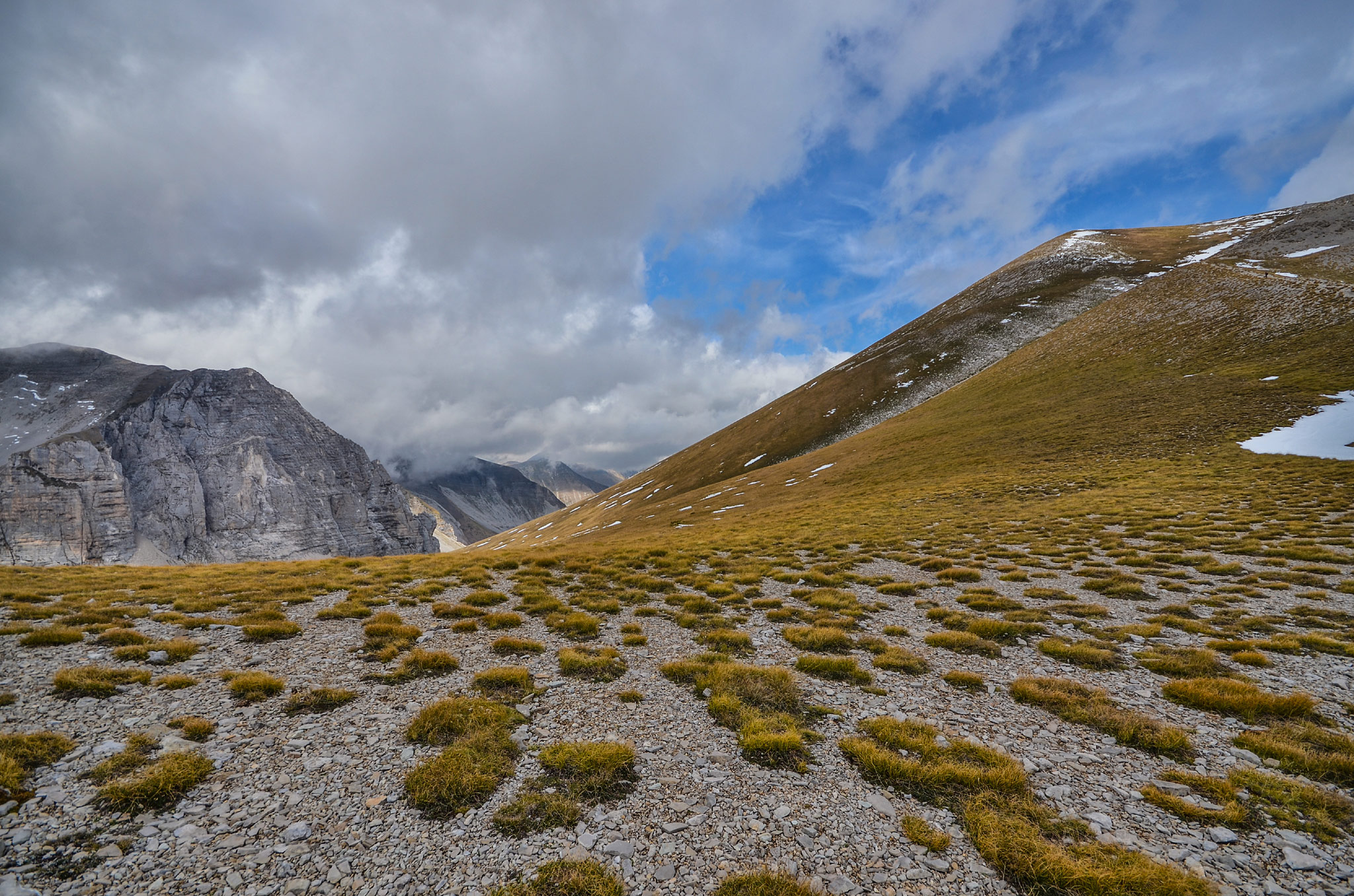Monte Vettore is the highest peak (2,476 m) of the Sibillini massif, Apennine Mountains.